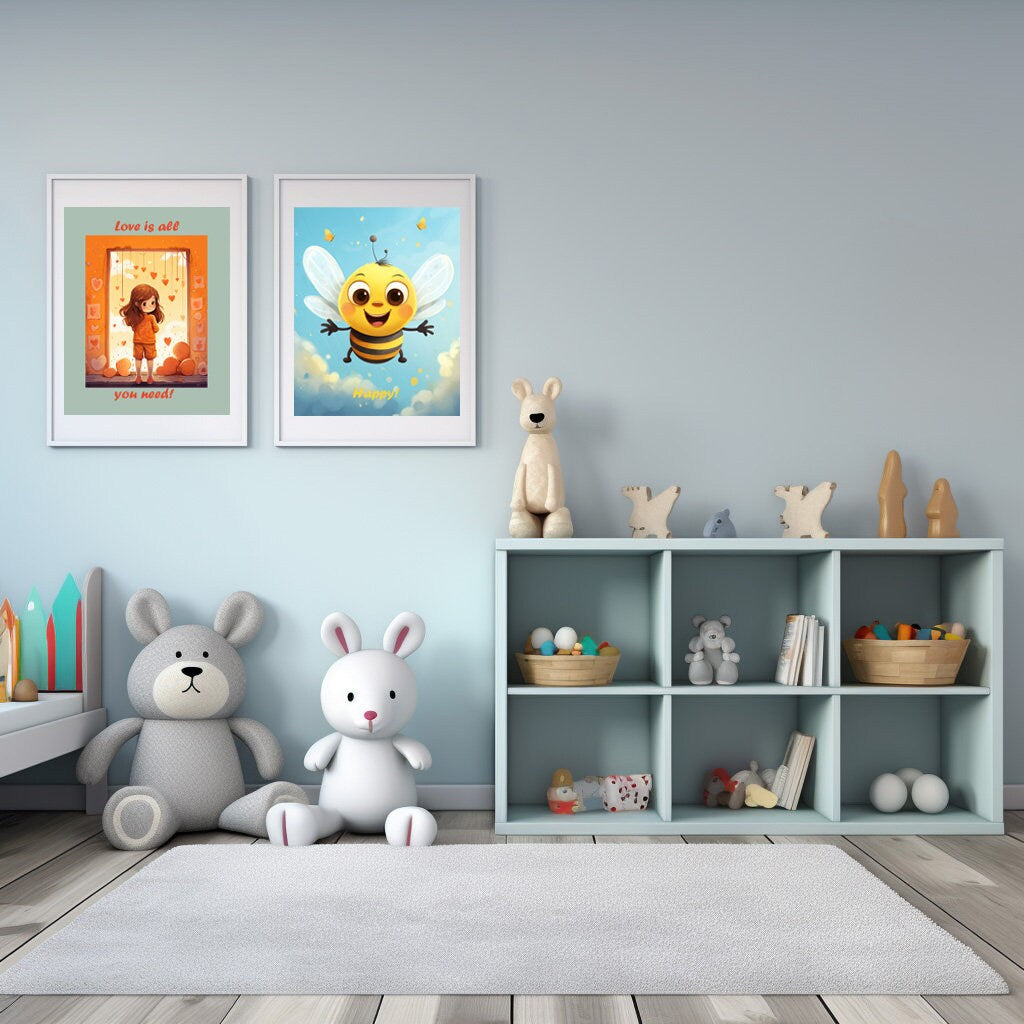 Collection includes digital files for printing , framing, and placing on the walls of your child’s room. You can choose from a variety of adorable themes, such as animals, objects, nature - a sleeping bear, a laughing rose, a crying cloud and more.