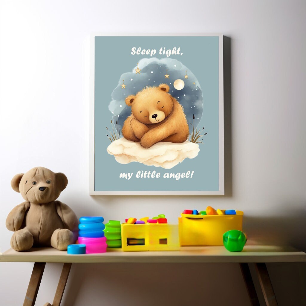 Collection includes digital files for printing , framing, and placing on the walls of your child’s room. You can choose from a variety of adorable themes, such as animals, objects, nature - a sleeping bear, a laughing rose, a crying cloud and more.